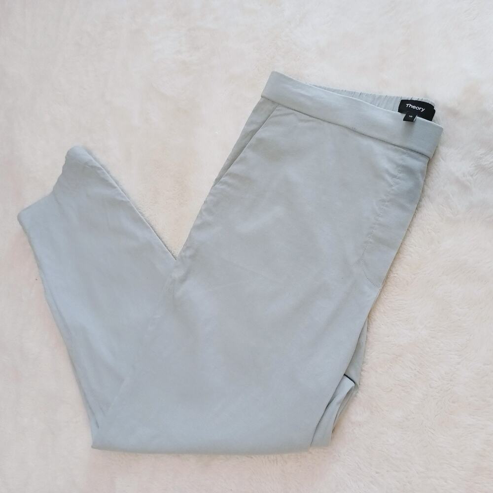 Theory Treeca Pull On Pants Crop Womens 10 Blue Linen Casual Chino Capsule Lagen